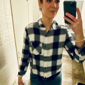 EUC BP XS Black & White Plaid Button Down